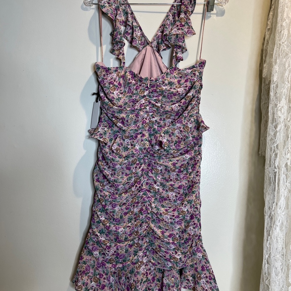 ASTR the label ruffle Ruched Zinnia Lilac Ditsy Floral Mini dress - Picture 5 of 14